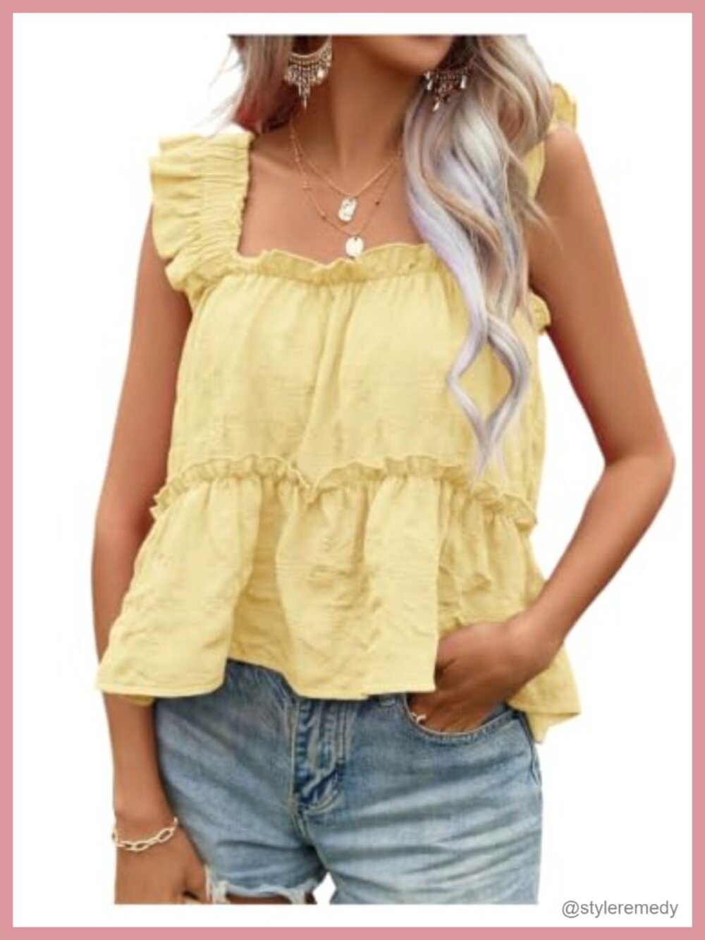 Women's Ruffle Tank Top Loose Flowy Sleeveless Square Neck Summer Chic